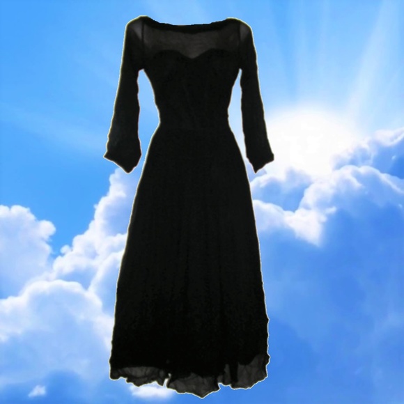 1950s vintage sheer black prom dress size xs small - Picture 1 of 4